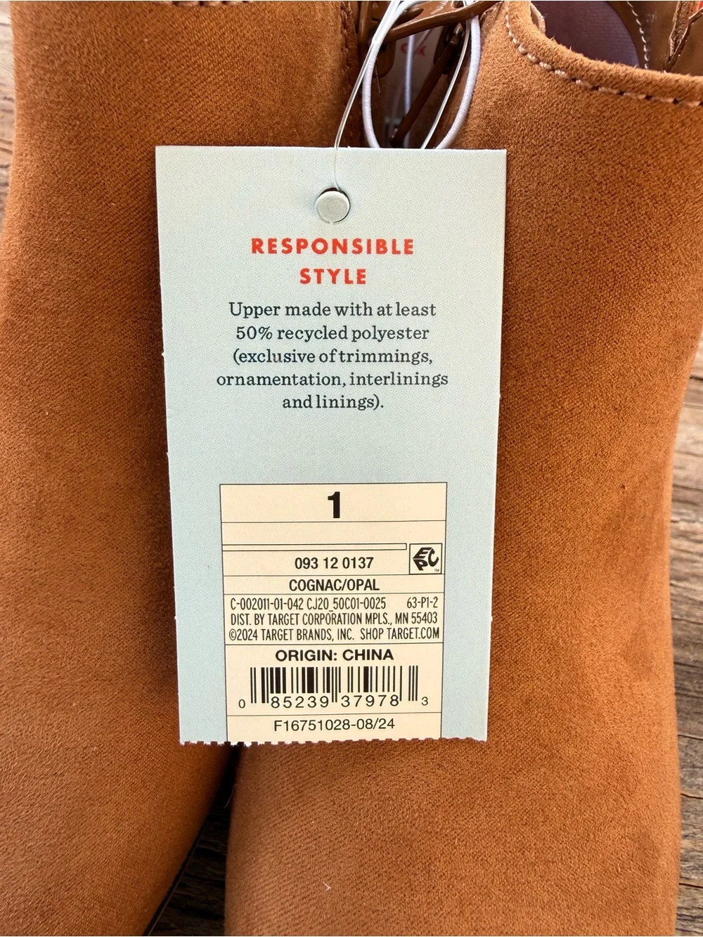 Cat & Jack Opal Ankle Boots Girls Size 1 Cognac Brown Faux Suede Zipper NEW